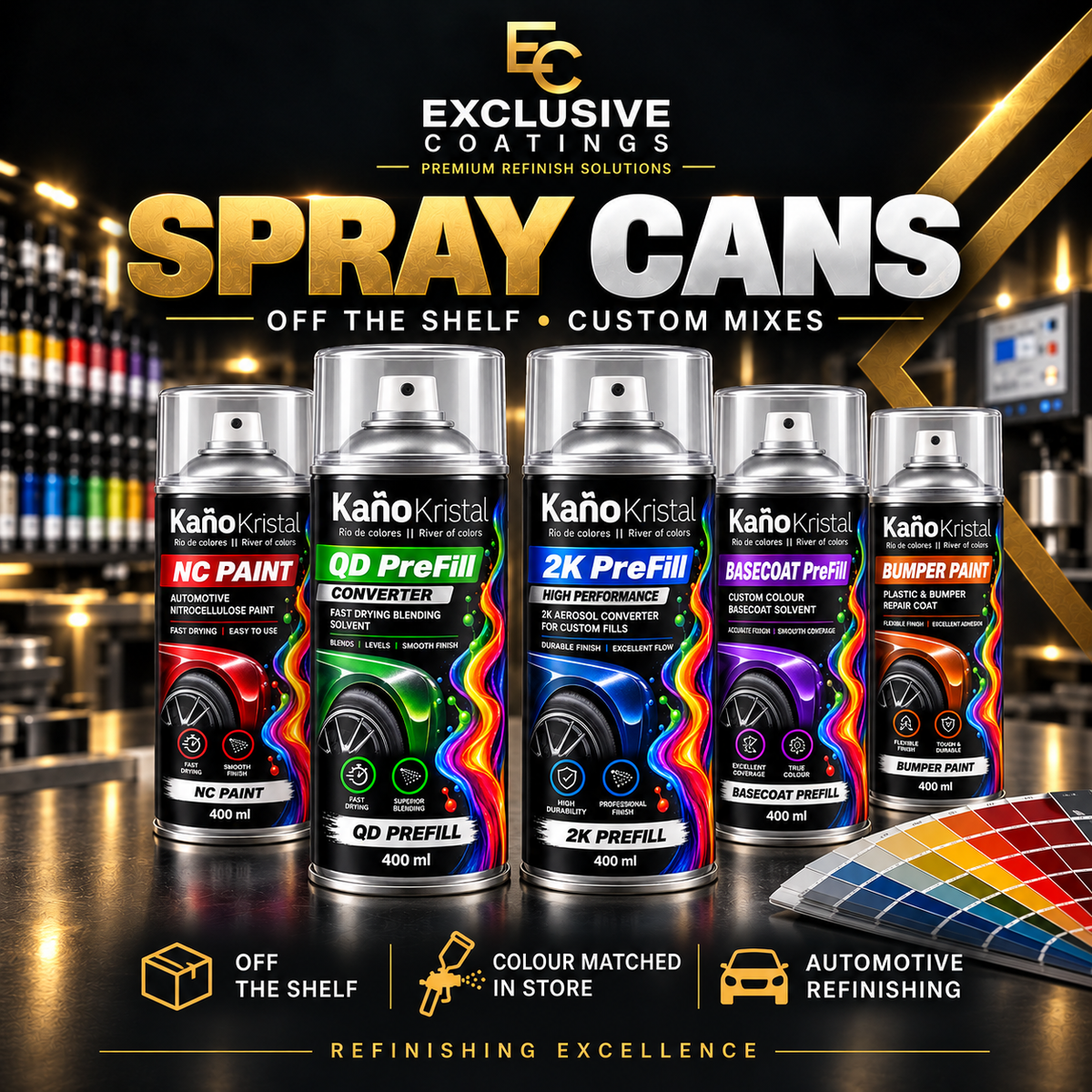 Exclusive Coatings Spray Cans - off-the-shelf and custom mixes